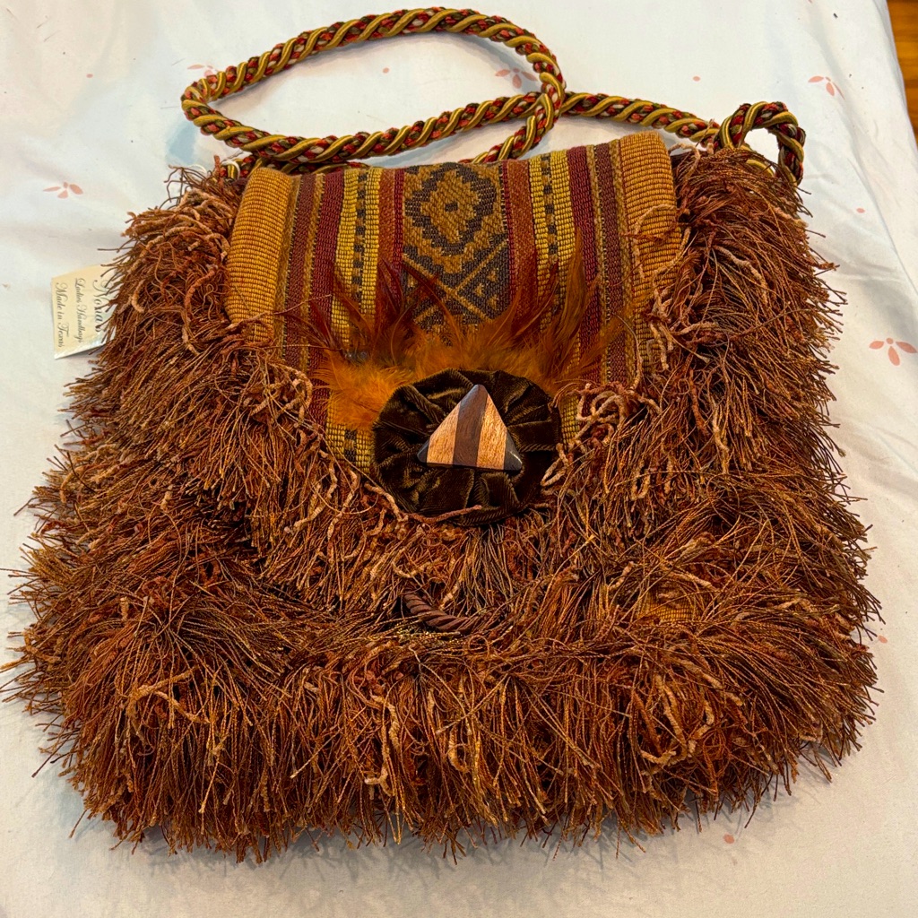 Vintage Nona’s Of Texas Artisan Boho Fringe & Feather Crossbody Bag